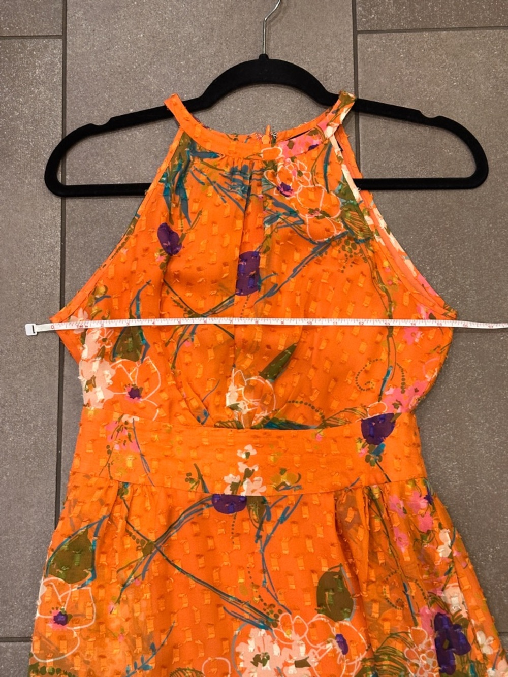 Etcetera 100% Silk Size 0 Orange Floral Halter Midi Dress - Picture 6 of 11